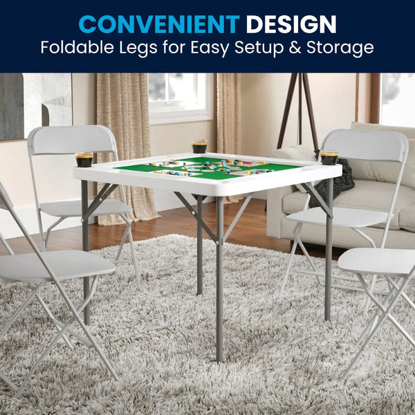 English Elm Silas Folding Card Game Table for 4 Players - Durable, Portable, with Green Felt and Cup Holders Granite White 34.5" Square DAD-MJZ-88-GG