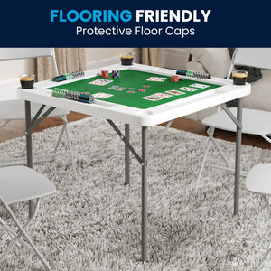 English Elm Silas Folding Card Game Table for 4 Players - Durable, Portable, with Green Felt and Cup Holders Granite White 34.5" Square DAD-MJZ-88-GG
