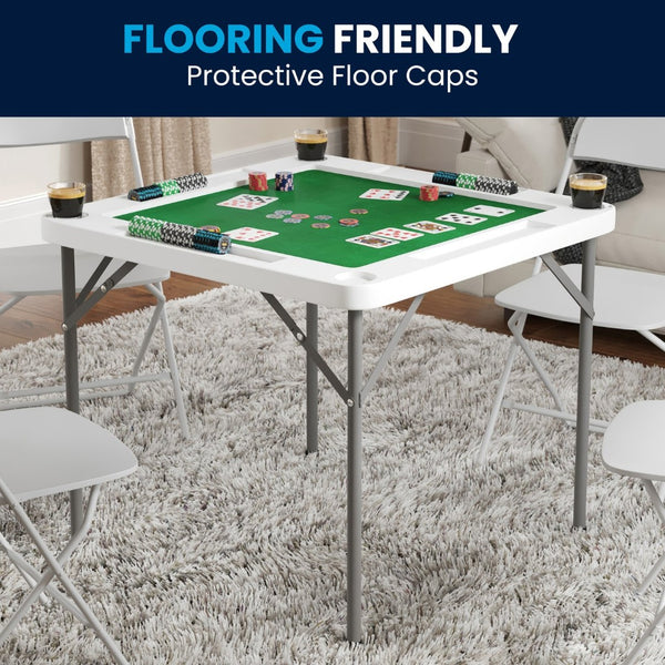English Elm Silas Folding Card Game Table for 4 Players - Durable, Portable, with Green Felt and Cup Holders Granite White 34.5" Square DAD-MJZ-88-GG
