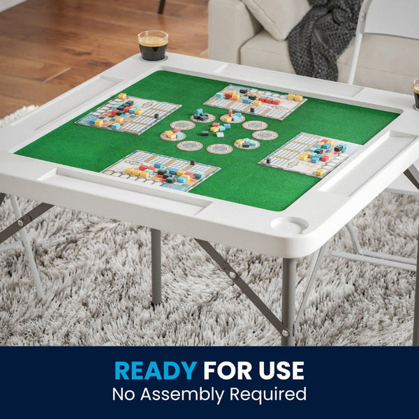 English Elm Silas Folding Card Game Table for 4 Players - Durable, Portable, with Green Felt and Cup Holders Granite White 34.5" Square DAD-MJZ-88-GG