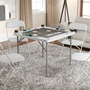 English Elm Silas Folding Card Game Table for 4 Players - Durable, Portable, with Green Felt and Cup Holders White Top/Gray Felt Surface 34.5" Square DAD-MJZ-88-WHGY-GG