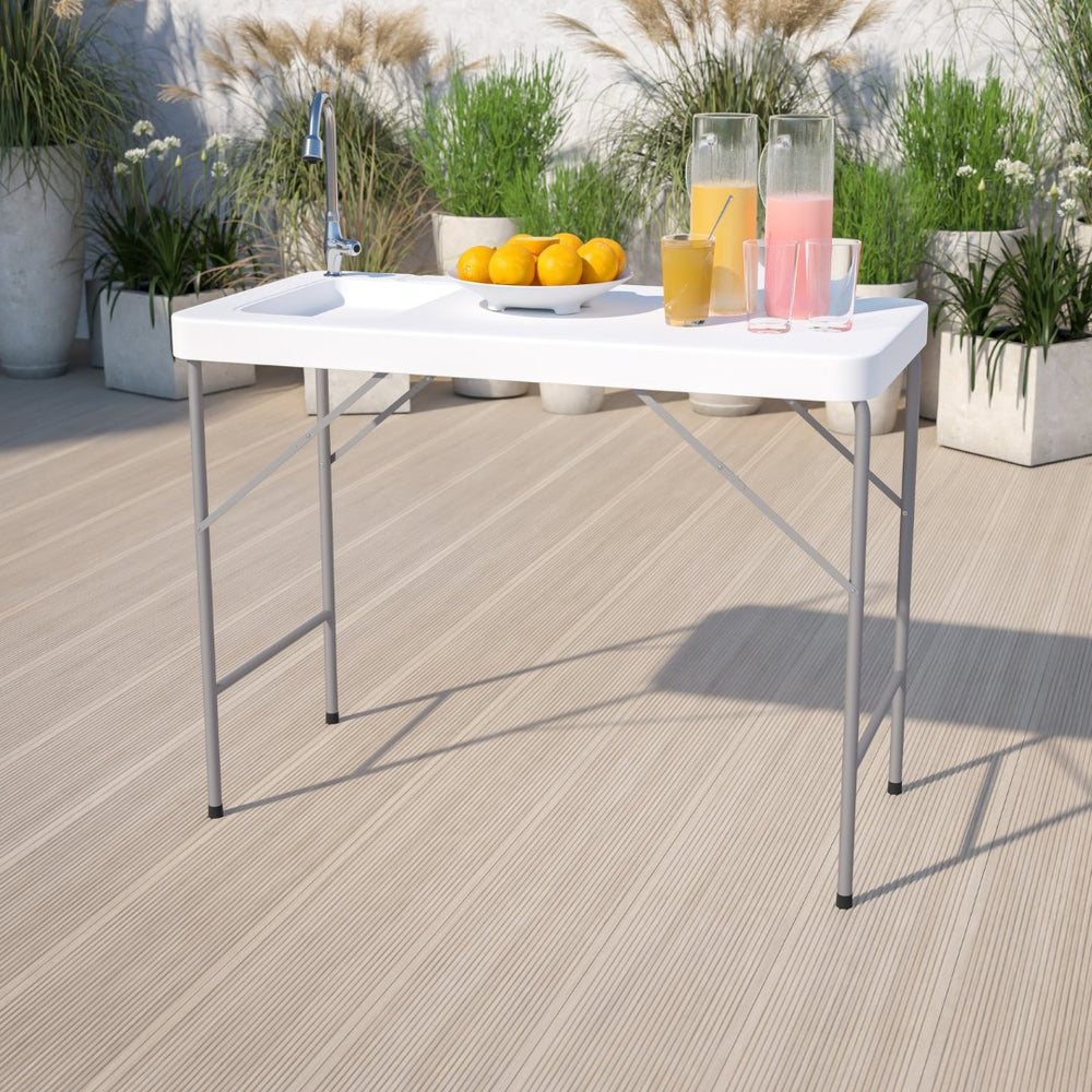 English Elm Wesley Portable Fish Cleaning Table - 4-Foot Outdoor Sink, Foldable Design for Camping & Prep DAD-PYZ-116-GG