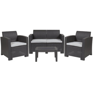 English Elm Seneca 4-Piece Outdoor Faux Rattan Seating Set with Comfortable Chairs, Loveseat & Coffee Table Dark Gray DAD-SF-112T-DKGY-GG