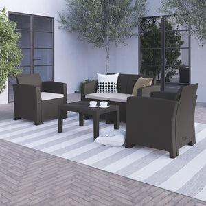 English Elm Seneca 4-Piece Outdoor Faux Rattan Seating Set with Comfortable Chairs, Loveseat & Coffee Table Dark Gray DAD-SF-112T-DKGY-GG