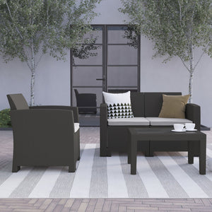 English Elm Seneca 4-Piece Outdoor Faux Rattan Seating Set with Comfortable Chairs, Loveseat & Coffee Table Dark Gray DAD-SF-112T-DKGY-GG