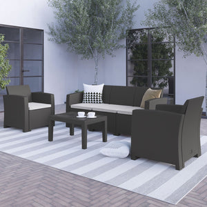 English Elm Seneca 4 Piece Outdoor Seating Set with Faux Rattan Chairs, Sofa & Table - Modern Comfort & Style DAD-SF-113T-DKGY-GG