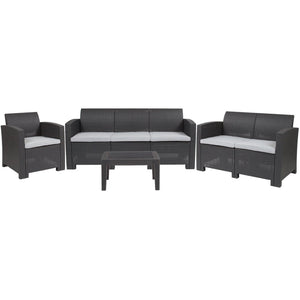 English Elm Seneca 4-Piece Outdoor Furniture Set with Loveseat, Sofa, Chair & Coffee Table - Dark Gray Elegance DAD-SF-123T-DKGY-GG