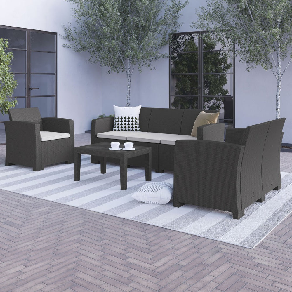 English Elm Seneca 4-Piece Outdoor Furniture Set with Loveseat, Sofa, Chair & Coffee Table - Dark Gray Elegance DAD-SF-123T-DKGY-GG