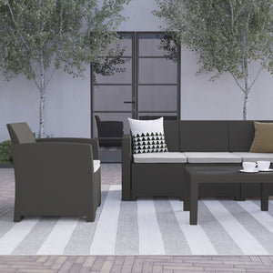 English Elm Seneca 4-Piece Outdoor Furniture Set with Loveseat, Sofa, Chair & Coffee Table - Dark Gray Elegance DAD-SF-123T-DKGY-GG