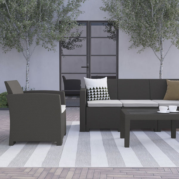 English Elm Seneca 4-Piece Outdoor Furniture Set with Loveseat, Sofa, Chair & Coffee Table - Dark Gray Elegance DAD-SF-123T-DKGY-GG