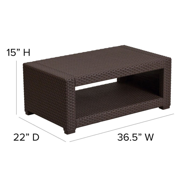 English Elm Seneca Chocolate Brown Faux Rattan Coffee Table - Stylish, Weather-Resistant Outdoor Accent Piece DAD-SF1-R-GG