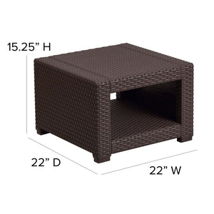 English Elm Seneca Chocolate Brown Faux Rattan End Table - Stylish, Weather-Resistant Accent for Outdoor Spaces DAD-SF1-S-GG