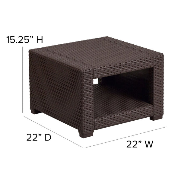 English Elm Seneca Chocolate Brown Faux Rattan End Table - Stylish, Weather-Resistant Accent for Outdoor Spaces DAD-SF1-S-GG