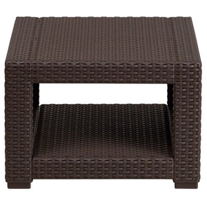 English Elm Seneca Chocolate Brown Faux Rattan End Table - Stylish, Weather-Resistant Accent for Outdoor Spaces DAD-SF1-S-GG