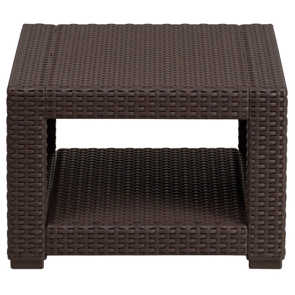 English Elm Seneca Chocolate Brown Faux Rattan End Table - Stylish, Weather-Resistant Accent for Outdoor Spaces DAD-SF1-S-GG