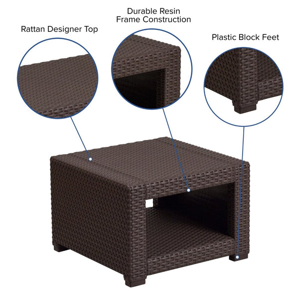 English Elm Seneca Chocolate Brown Faux Rattan End Table - Stylish, Weather-Resistant Accent for Outdoor Spaces DAD-SF1-S-GG