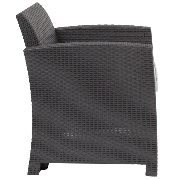 English Elm Seneca Faux Rattan Patio Chair with All-Weather Cushion - Stylish Comfort for Outdoor Relaxation Dark Gray DAD-SF2-1-DKGY-GG
