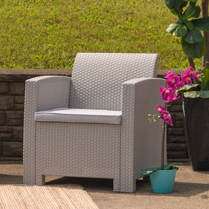 English Elm Seneca Faux Rattan Patio Chair with All-Weather Cushion - Stylish Comfort for Outdoor Relaxation Light Gray DAD-SF2-1-GG