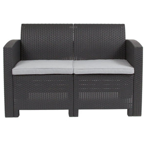 English Elm Seneca Contemporary Faux Rattan Loveseat with All-Weather Cushions for Stylish Outdoor Comfort Dark Gray DAD-SF2-2-DKGY-GG