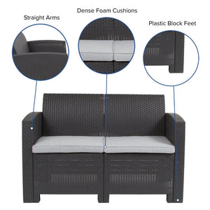 English Elm Seneca Contemporary Faux Rattan Loveseat with All-Weather Cushions for Stylish Outdoor Comfort Dark Gray DAD-SF2-2-DKGY-GG