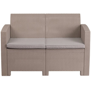 English Elm Seneca Contemporary Faux Rattan Loveseat with All-Weather Cushions for Stylish Outdoor Comfort Light Gray DAD-SF2-2-GG