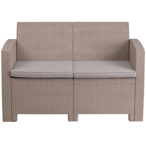English Elm Seneca Contemporary Faux Rattan Loveseat with All-Weather Cushions for Stylish Outdoor Comfort Light Gray DAD-SF2-2-GG