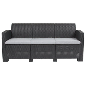 English Elm Seneca Dark Gray Faux Rattan Sofa with Light Gray Cushions - Stylish, Durable, All-Weather Comfort DAD-SF2-3-DKGY-GG