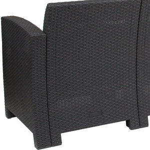 English Elm Seneca Dark Gray Faux Rattan Sofa with Light Gray Cushions - Stylish, Durable, All-Weather Comfort DAD-SF2-3-DKGY-GG