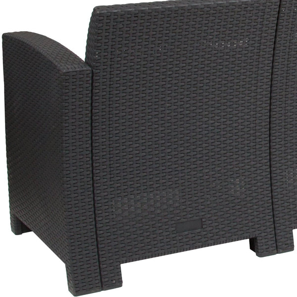 English Elm Seneca Dark Gray Faux Rattan Sofa with Light Gray Cushions - Stylish, Durable, All-Weather Comfort DAD-SF2-3-DKGY-GG