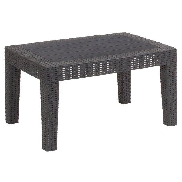 English Elm Seneca Stylish Faux Rattan Coffee Table – Lightweight, Weather-Resistant Design for Outdoor Living Spaces Dark Gray DAD-SF2-T-DKGY-GG