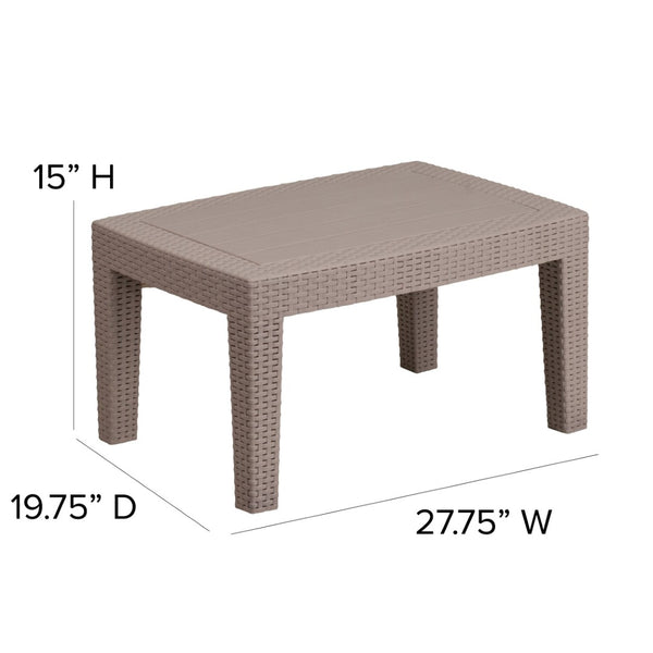 English Elm Seneca Stylish Faux Rattan Coffee Table – Lightweight, Weather-Resistant Design for Outdoor Living Spaces Light Gray DAD-SF2-T-GG