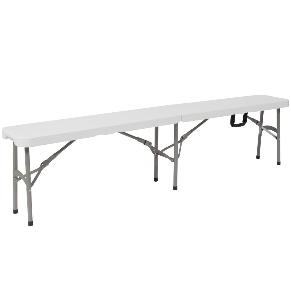 English Elm Atlas 72" Bi-Fold Granite White Folding Bench with Carrying Handle - Durable, Portable & Easy to Use DAD-YCD-183Z-2-GG