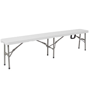 English Elm Atlas 72" Bi-Fold Granite White Folding Bench with Carrying Handle - Durable, Portable & Easy to Use DAD-YCD-183Z-2-GG