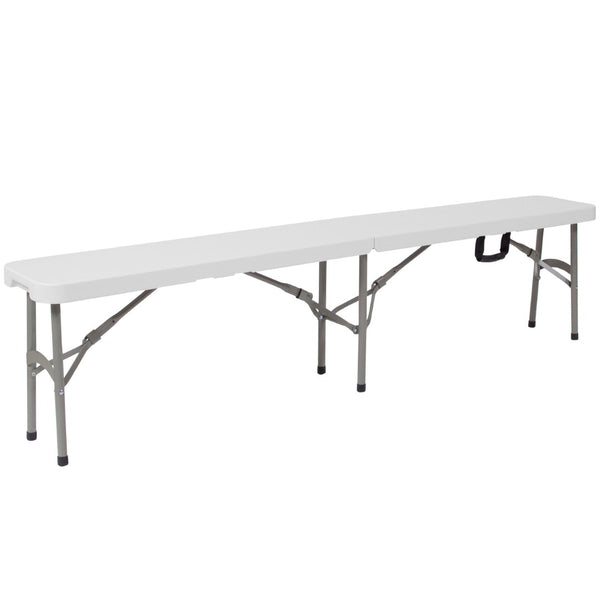 English Elm Atlas 72" Bi-Fold Granite White Folding Bench with Carrying Handle - Durable, Portable & Easy to Use DAD-YCD-183Z-2-GG