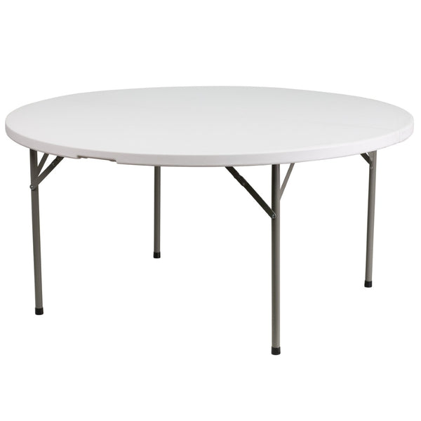 English Elm Elon 5-Foot Round Folding Table - Durable Granite White Top, Ideal for Events, Easy Storage & Cleanup DAD-YCZ-1-GW-GG