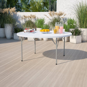 English Elm Elon 5-Foot Round Folding Table - Durable Granite White Top, Ideal for Events, Easy Storage & Cleanup DAD-YCZ-1-GW-GG