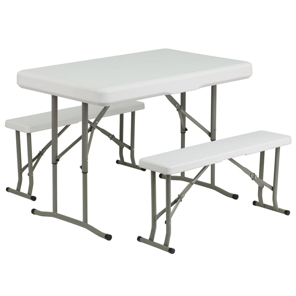 English Elm Rowan 3-Piece Portable Folding Bench and Table Set - Durable, Lightweight, Ideal for Events & Outdoor Use DAD-YCZ-103-GG
