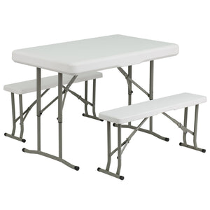 English Elm Rowan 3-Piece Portable Folding Bench and Table Set - Durable, Lightweight, Ideal for Events & Outdoor Use DAD-YCZ-103-GG