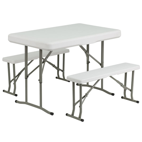 English Elm Rowan 3-Piece Portable Folding Bench and Table Set - Durable, Lightweight, Ideal for Events & Outdoor Use DAD-YCZ-103-GG