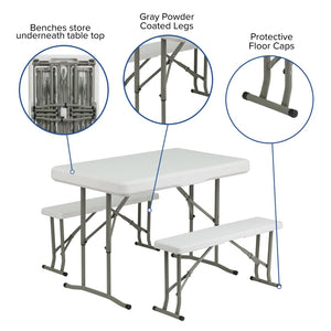 English Elm Rowan 3-Piece Portable Folding Bench and Table Set - Durable, Lightweight, Ideal for Events & Outdoor Use DAD-YCZ-103-GG