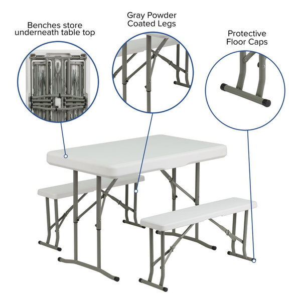 English Elm Rowan 3-Piece Portable Folding Bench and Table Set - Durable, Lightweight, Ideal for Events & Outdoor Use DAD-YCZ-103-GG