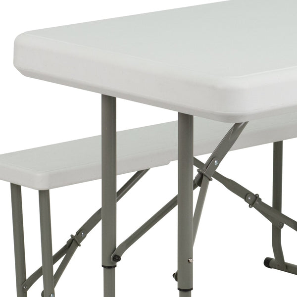 English Elm Rowan 3-Piece Portable Folding Bench and Table Set - Durable, Lightweight, Ideal for Events & Outdoor Use DAD-YCZ-103-GG