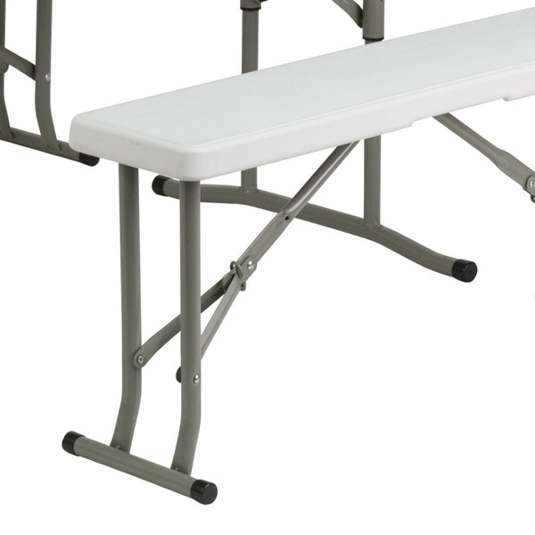 English Elm Rowan 3-Piece Portable Folding Bench and Table Set - Durable, Lightweight, Ideal for Events & Outdoor Use DAD-YCZ-103-GG