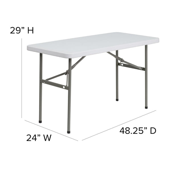 English Elm Elon 4-Foot White Folding Table – Durable, Lightweight Design for Events, Dining & Easy Storage Solutions DAD-YCZ-122-2-GG