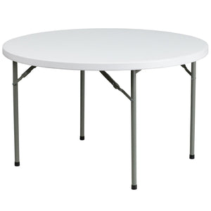 English Elm Elon 4-Foot Round Folding Table - Durable Granite White, Waterproof, Portable for Any Event DAD-YCZ-122R-GG