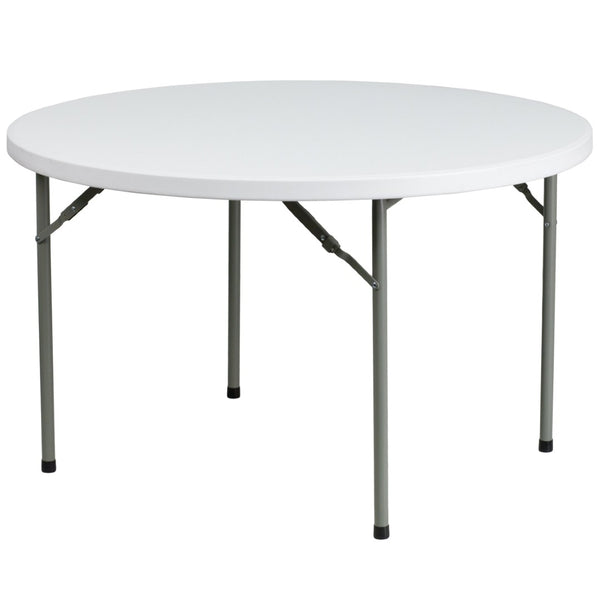 English Elm Elon 4-Foot Round Folding Table - Durable Granite White, Waterproof, Portable for Any Event DAD-YCZ-122R-GG