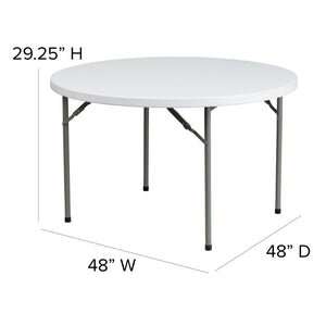 English Elm Elon 4-Foot Round Folding Table - Durable Granite White, Waterproof, Portable for Any Event DAD-YCZ-122R-GG