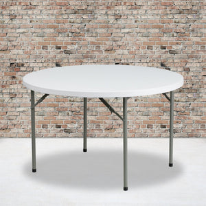 English Elm Elon 4-Foot Round Folding Table - Durable Granite White, Waterproof, Portable for Any Event DAD-YCZ-122R-GG