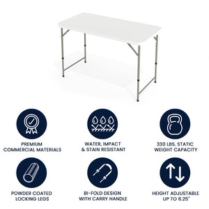 English Elm Elon 4-Foot Height Adjustable Folding Table - Durable, Portable, and Ideal for Events & Home Use DAD-YCZ-122Z-2-GG