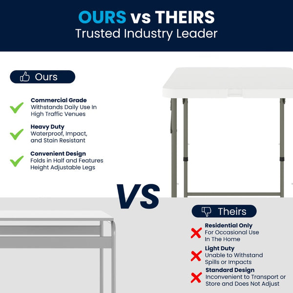 English Elm Elon 4-Foot Height Adjustable Folding Table - Durable, Portable, and Ideal for Events & Home Use DAD-YCZ-122Z-2-GG